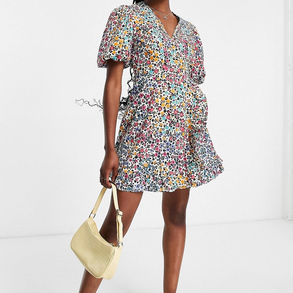 Asos Influence wrap front mini dress in ditsy floral print